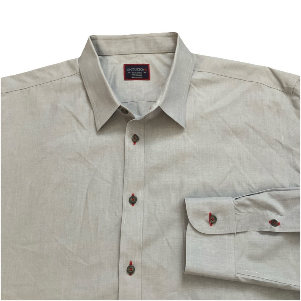 UNTUCKit 2XL Mens Wrinkle Free Button Down Shirt‎ Light Gray Cotton Red